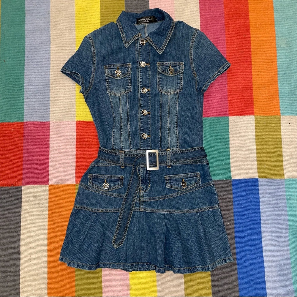 Denim Button-Up Dress with Belt